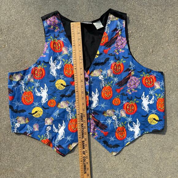 Vintage 90s Basic Editions Halloween Vest Jack'o'Lantern Ghost Bat Full Moon 2X - Picture 6 of 7